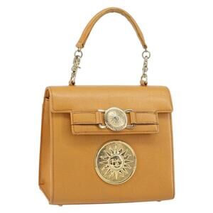 Gianni Versace Hand Bag Leather Yellow Gold Auth yk20132